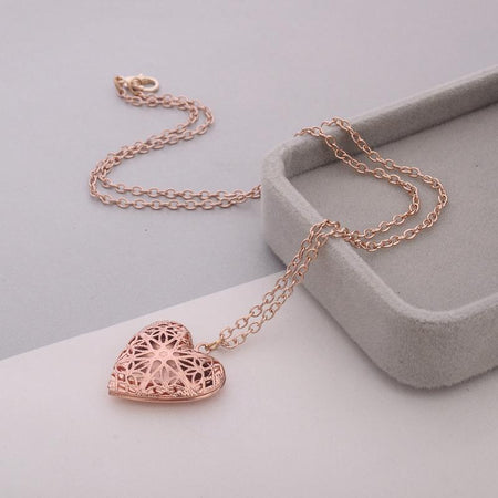 Engraved Custom Photo Heart Shaped Pendant Necklace Rose Gold